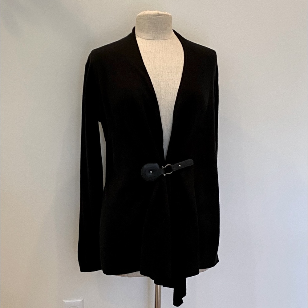 Colour Workss Womens Black Knit Cardigan with Waist Closure / Uneven Hem /Size M